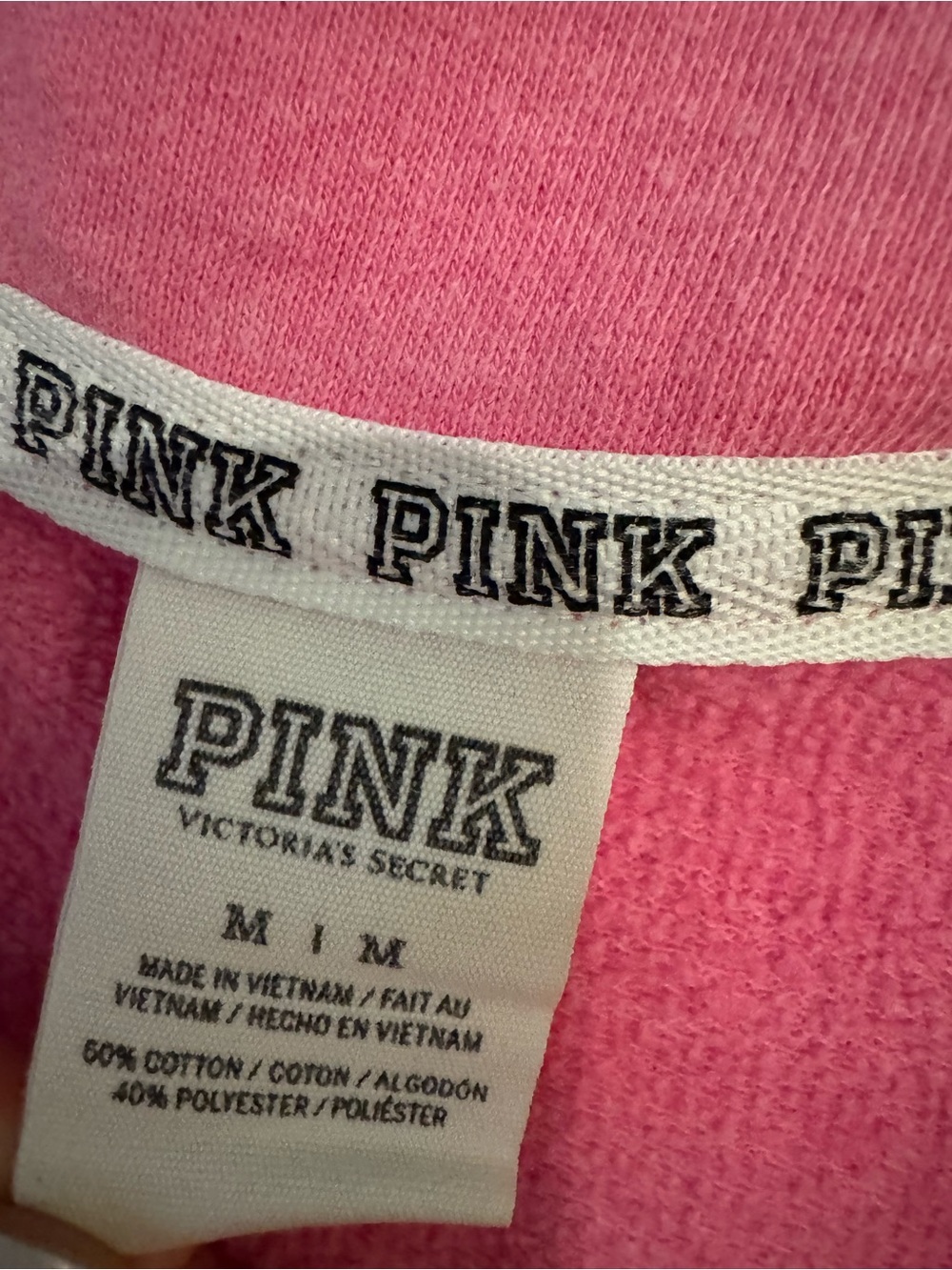 PINK Victoria's Secret Bright Pink Quarter-Zip Pullover Sweatshirt Size Medium - Picture 5 of 6